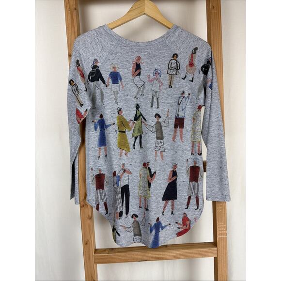NWT Inoah Gray People Pattern Long Sleeve Round Neck Top #0867 XS USA - Picture 2 of 4